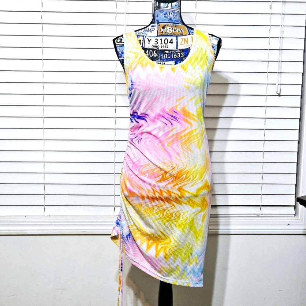 Full Circle Trends Multicolor Dress Large Ruched Siding Pullover Poly Spandex